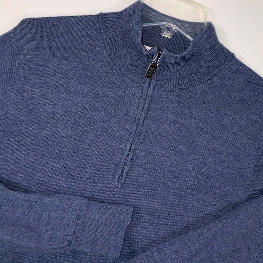 Joseph Abboud Mens Blue 100% Merino Wool Quarter Zip Sweater Modern Fit Large